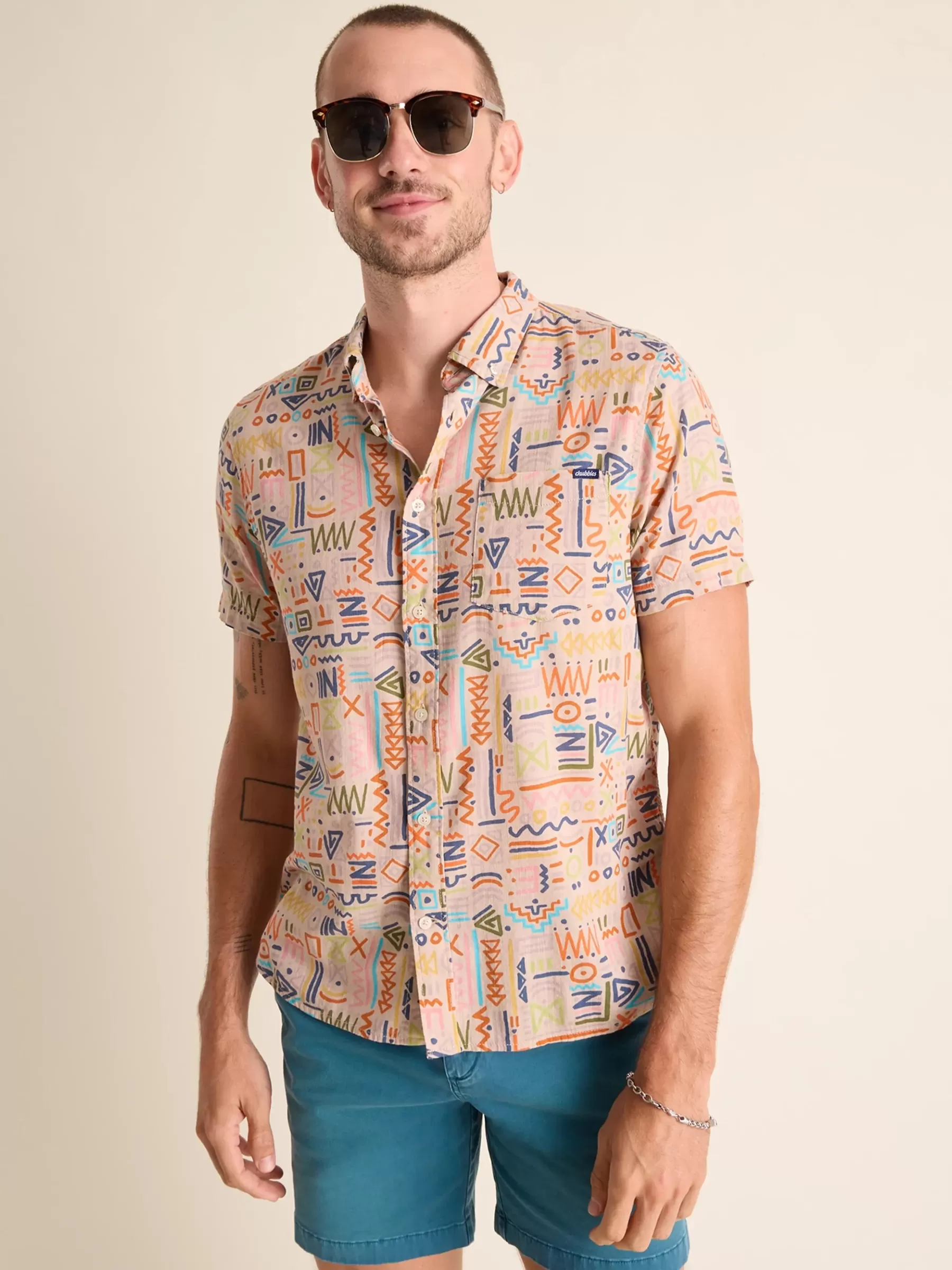 Chubbies Shorts Button Ups>The Disco Deserts KhakiGeometric