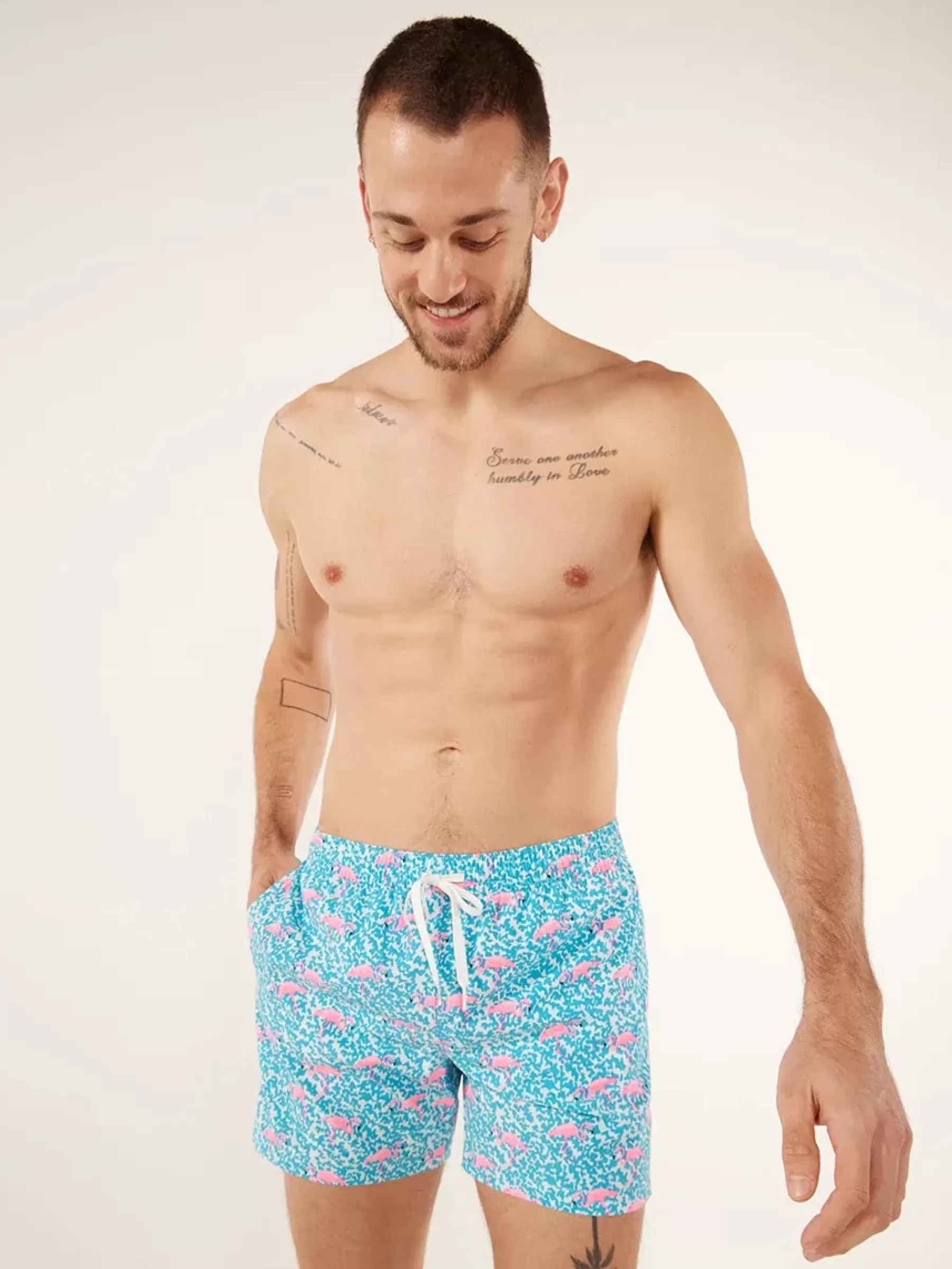 Chubbies Shorts Classic Swim Trunks | Classic Swim Trunks>The Domingos Are For Flamingos BlueSpotwithFlamingos