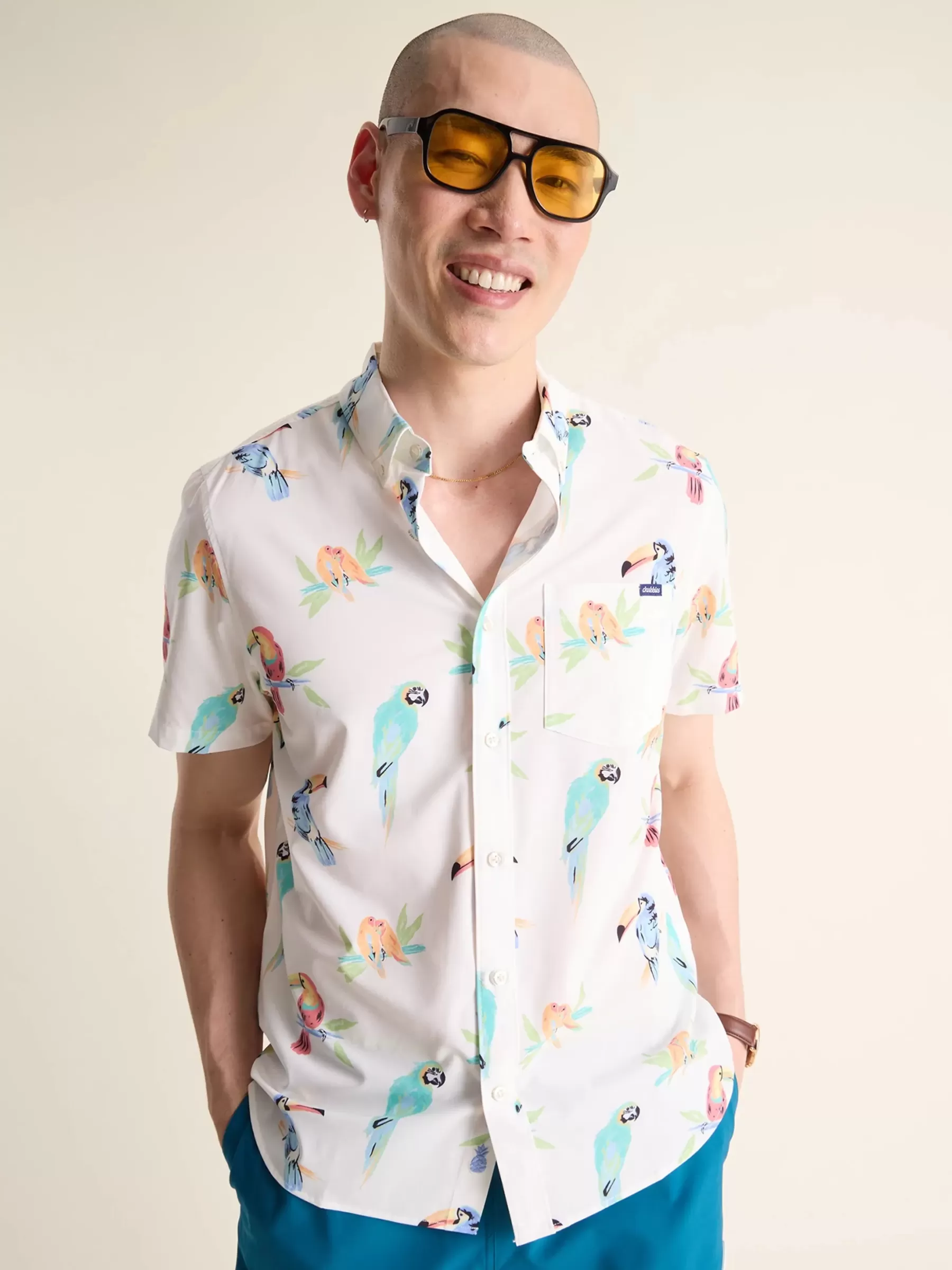 Chubbies Shorts Button Ups>The Dude Where's Macaw WhiteParrots