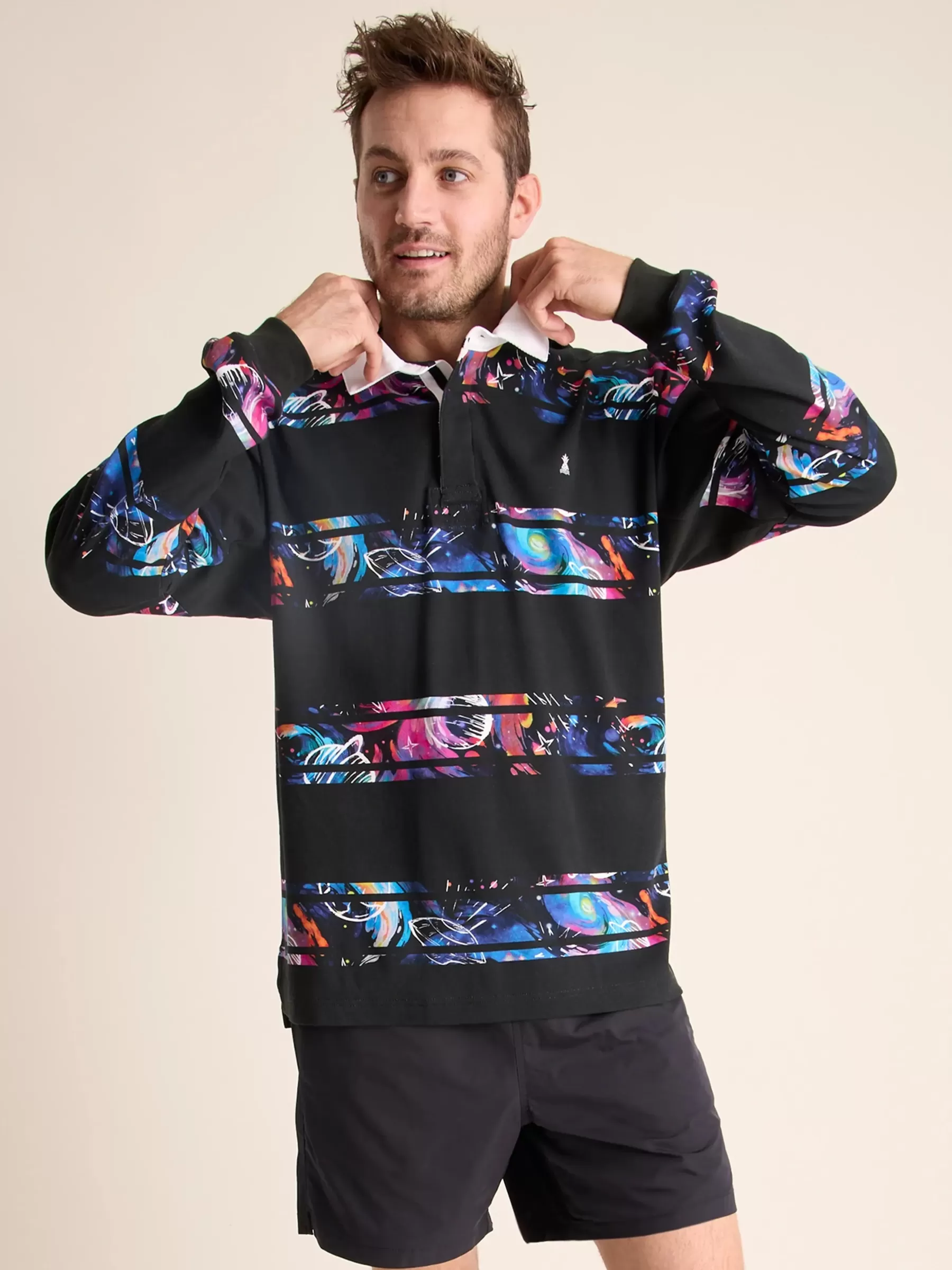 Chubbies Shorts Button Ups | Long Sleeve Shirts>The Galactic Odyssey Black/GalaxyStripe