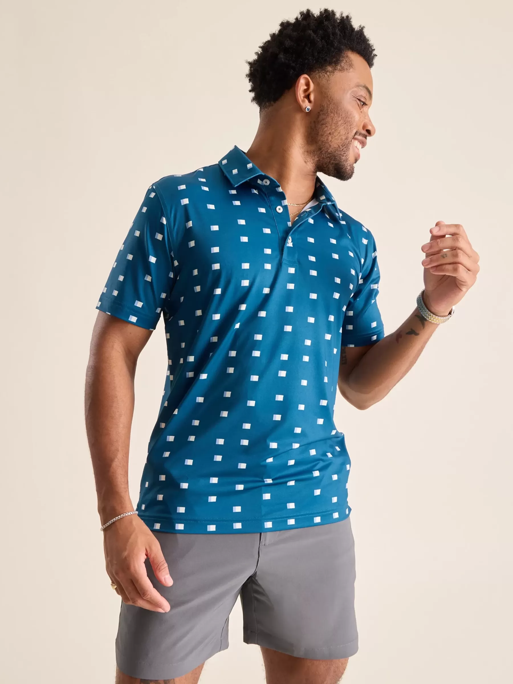 Chubbies Shorts Polos>The Geometric Drift DarkBlueSquare