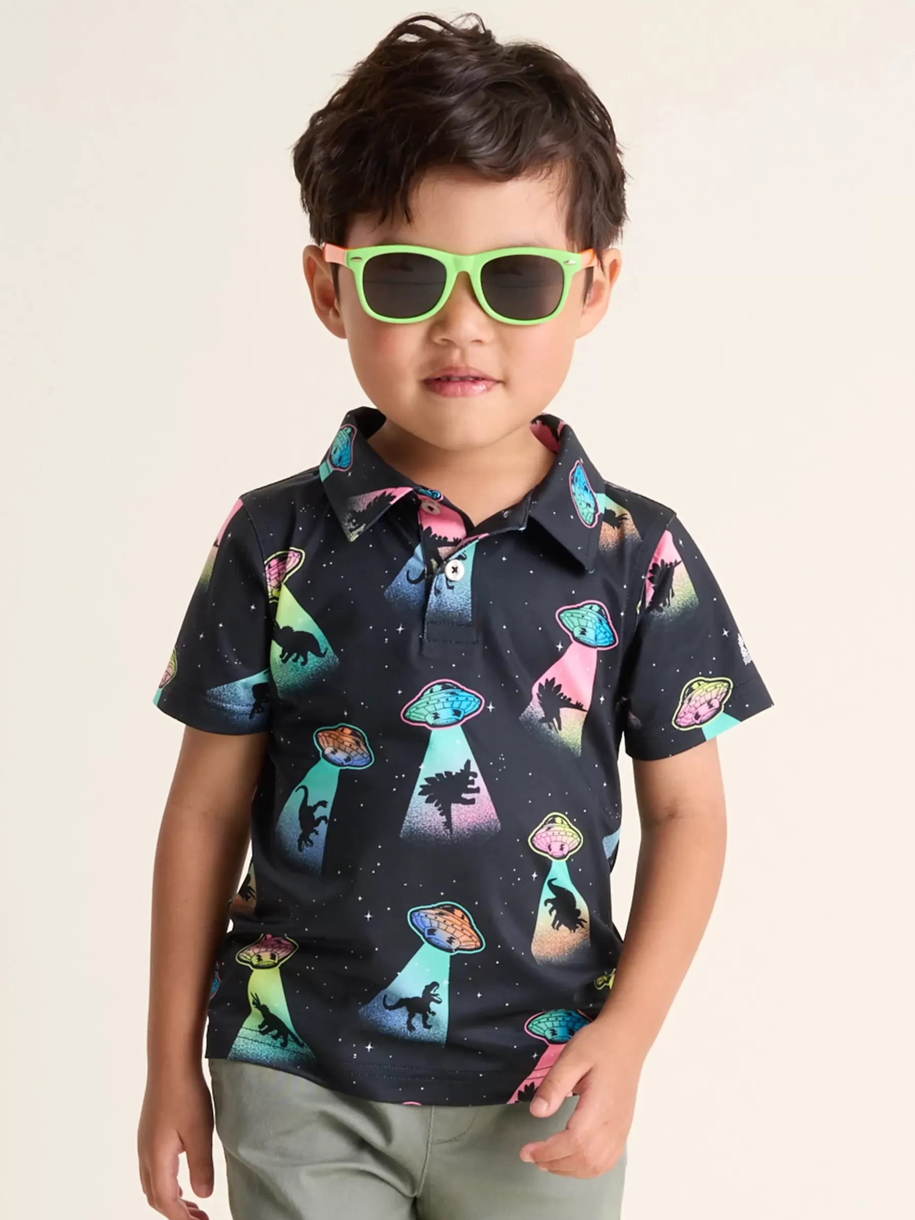 Chubbies Shorts Toddler Shirts | Tops>The Lil Beam Me Up BlackUFO/Dinosaur