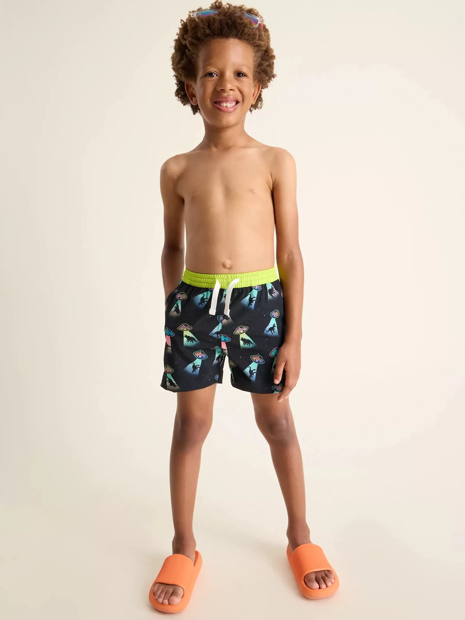 Chubbies Shorts Toddler Swim Trunks | Swim (6m-6)>The Lil Beam Me Ups BlackUFO/Dinosaur