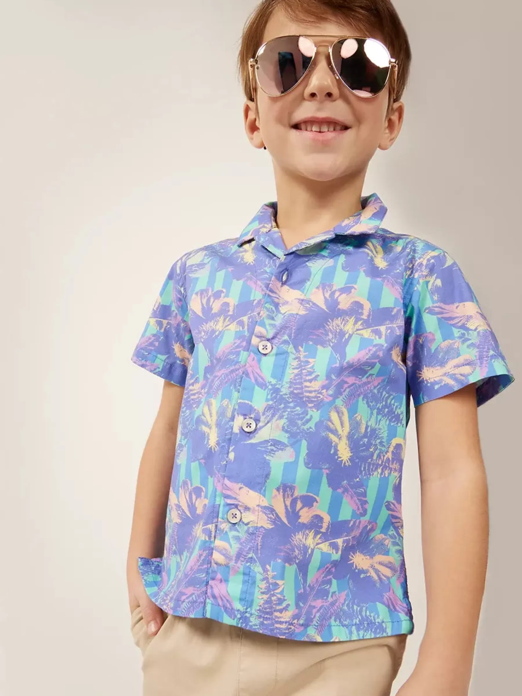 Chubbies Shorts Toddler Shirts | Tops>The Lil Sunday Linner Purple/Green/BlueFloral