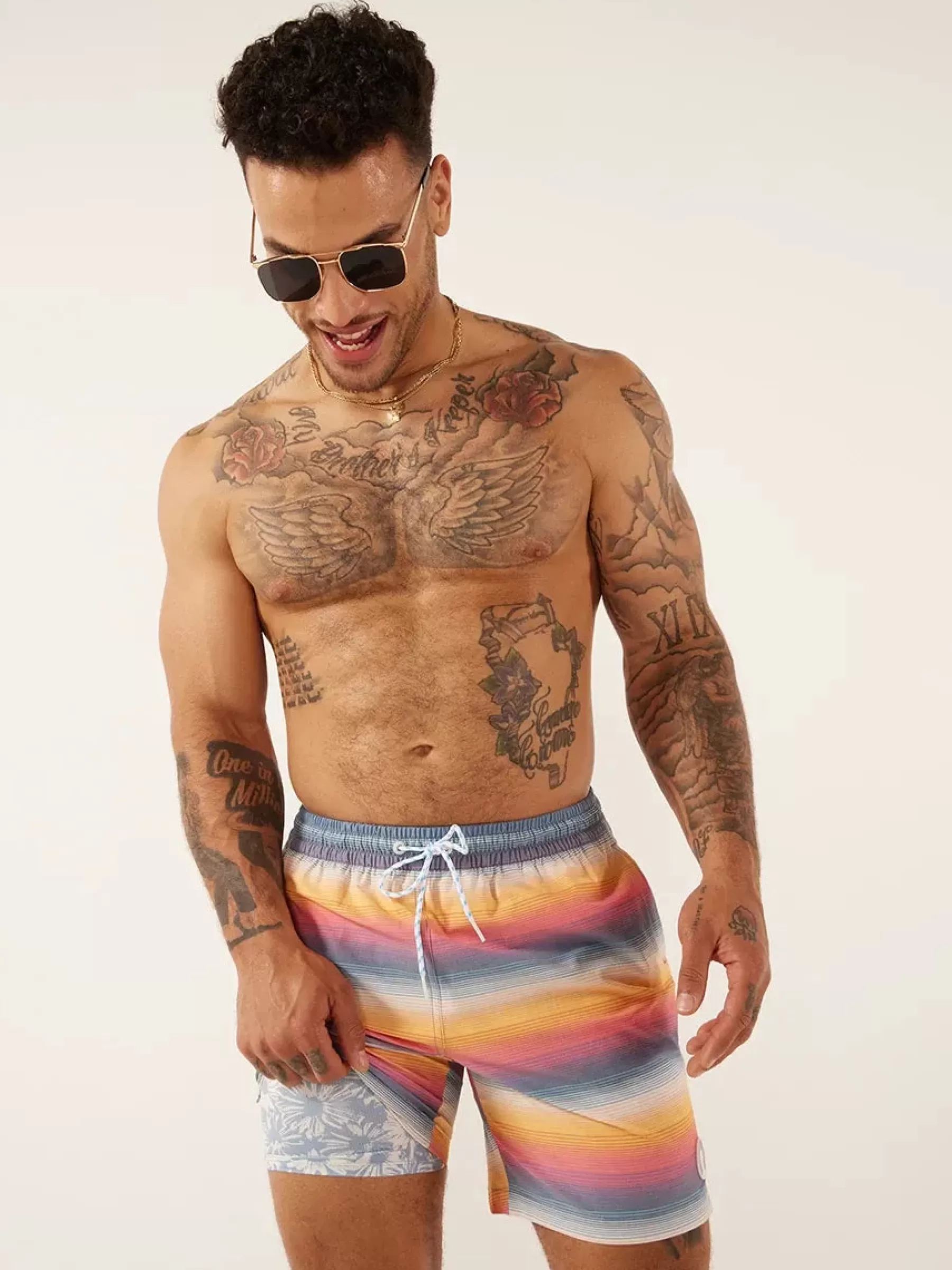 Chubbies Shorts Lined Classic Swim Trunks | Lined Classic Swim Trunks>The Malibu Sunsets Blue/OrangeGradientStripe