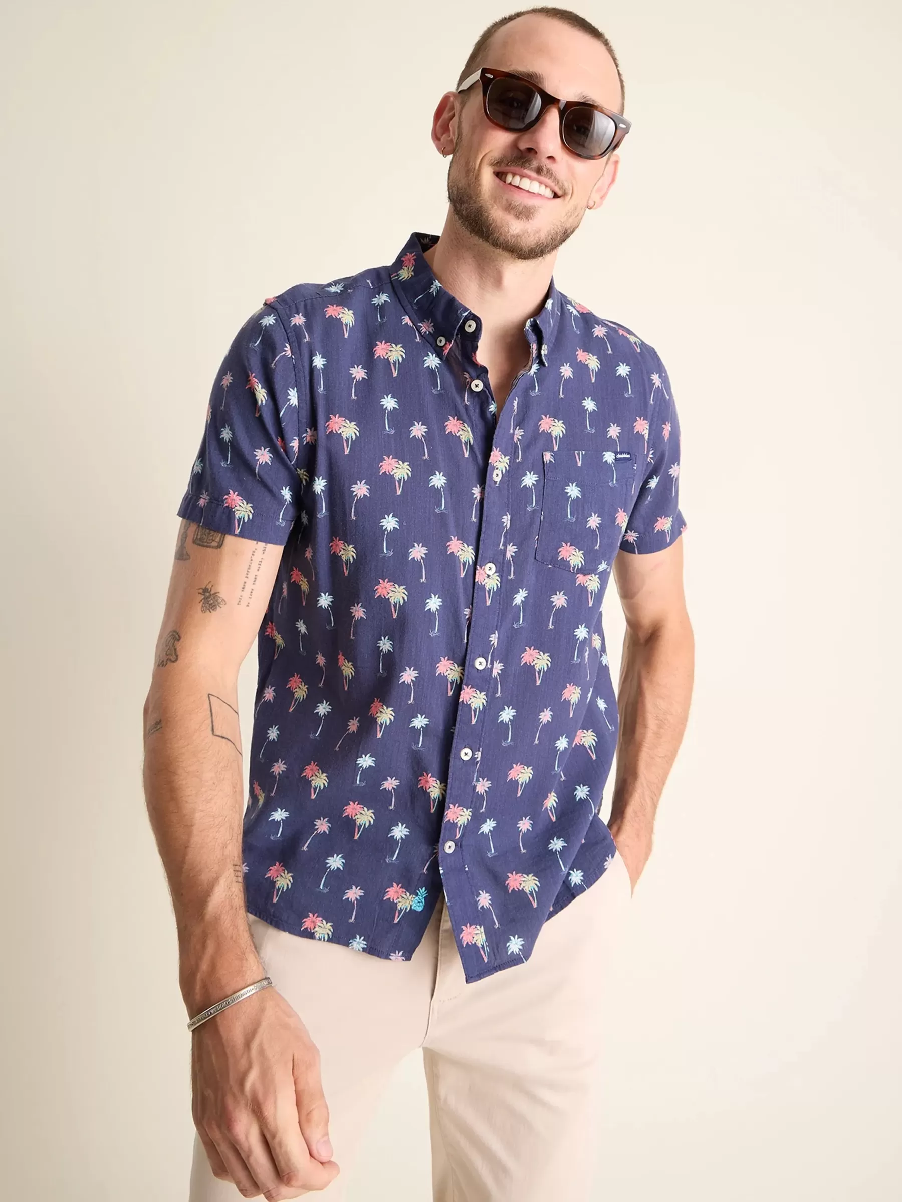 Chubbies Shorts Button Ups>The Palm Palm Daddy NavyBluePalm