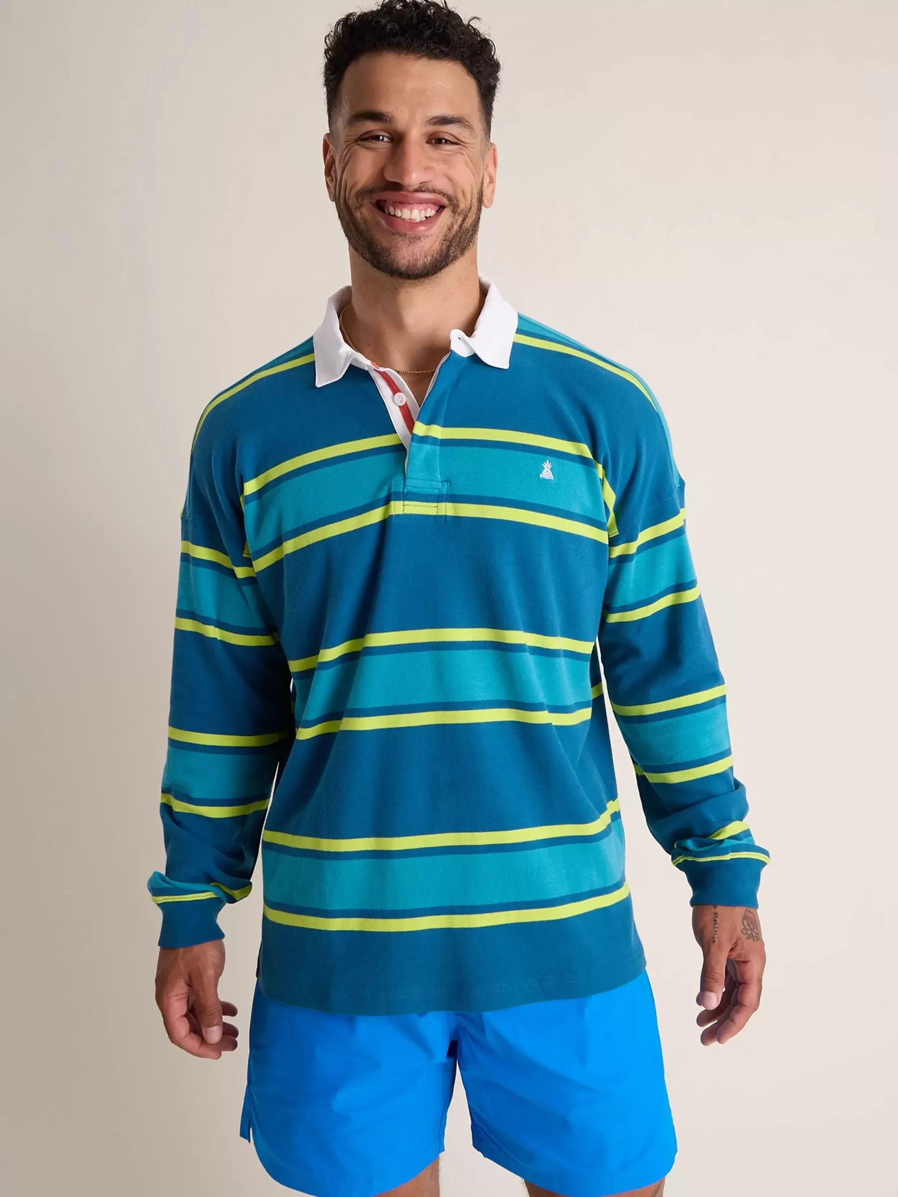 Chubbies Shorts Button Ups>The We Just got a Letter Blue/GreenStripe